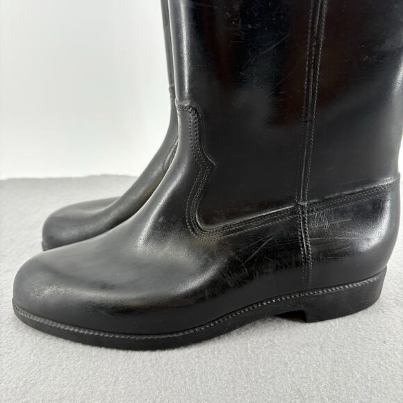 Vintage 70s Rubber Black Boots Stacked Heel Rain Boot Womens Sz 8 Made In USA - Picture 3 of 12